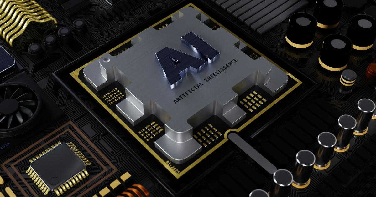 Computer chip with the text AI Artificial Intelligence