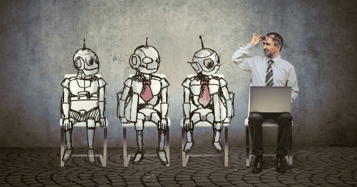 Man looking at three robots confused showing the confusion in the difference between AI and Machine Learning