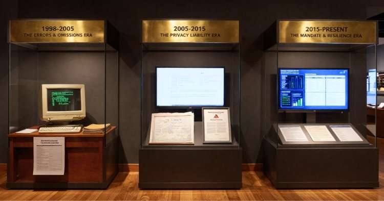 Timeline illustrating the evolution of cyber insurance from the 1990s to today