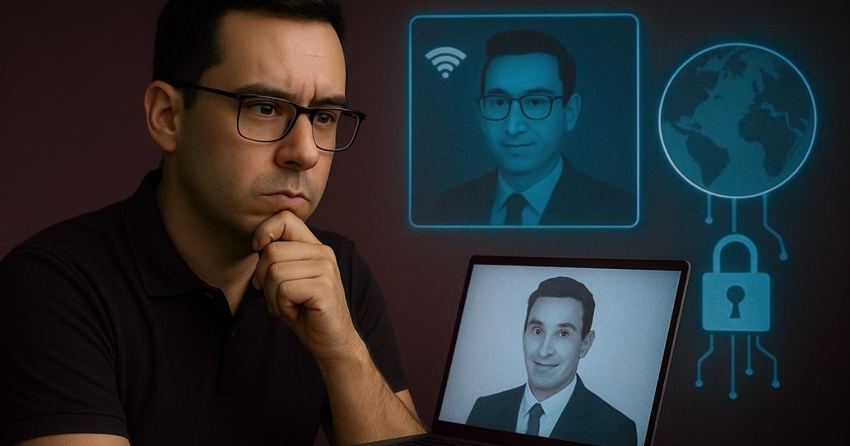 Man looking at two cartoonish images of himself