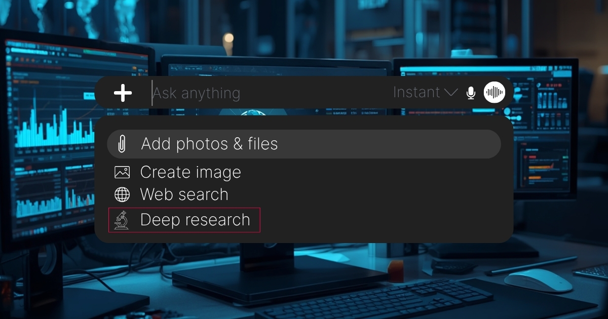 ChatGPT home page with the deep research function highlighted